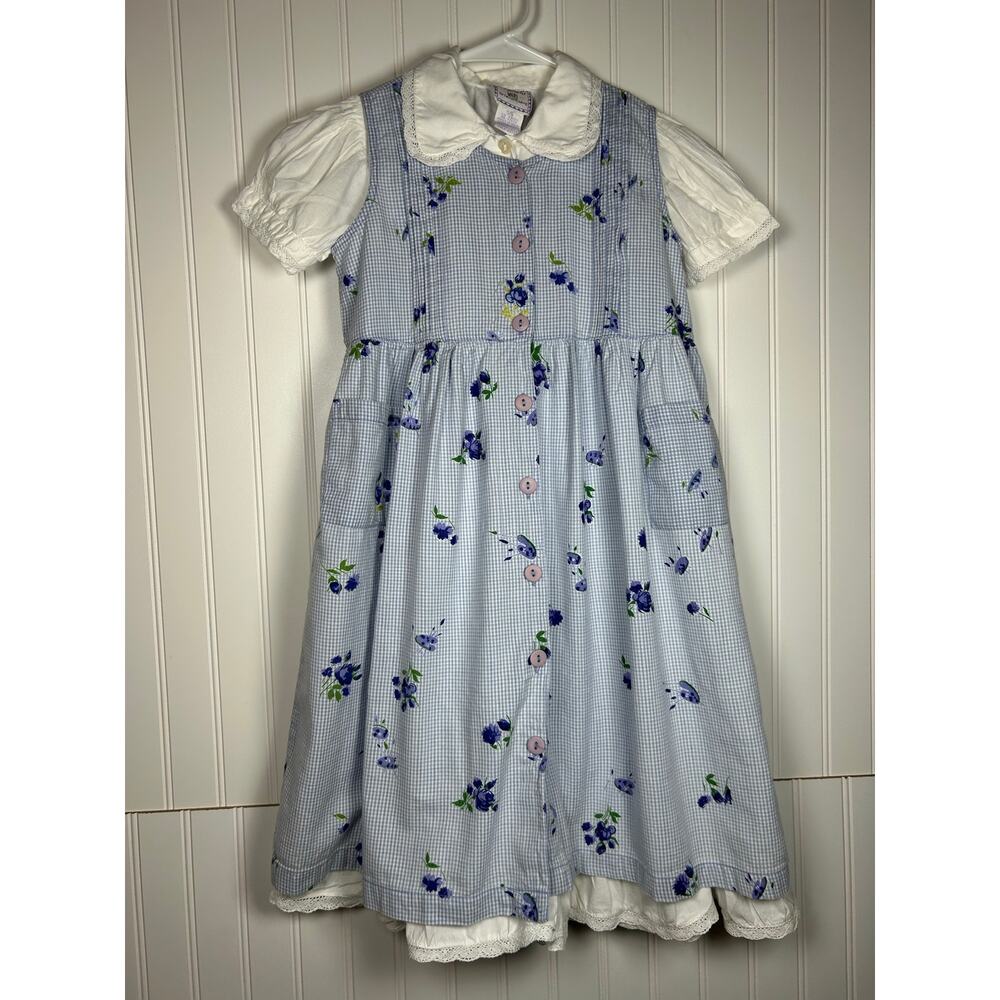Carmeloki VTG two piece short sleeves button up girls dress100% cotton Size 5/6